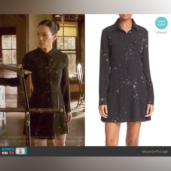 A.L.C. Pedro Black Star Pattern Long Sleeve Silk Dress - Picture 10 of 10